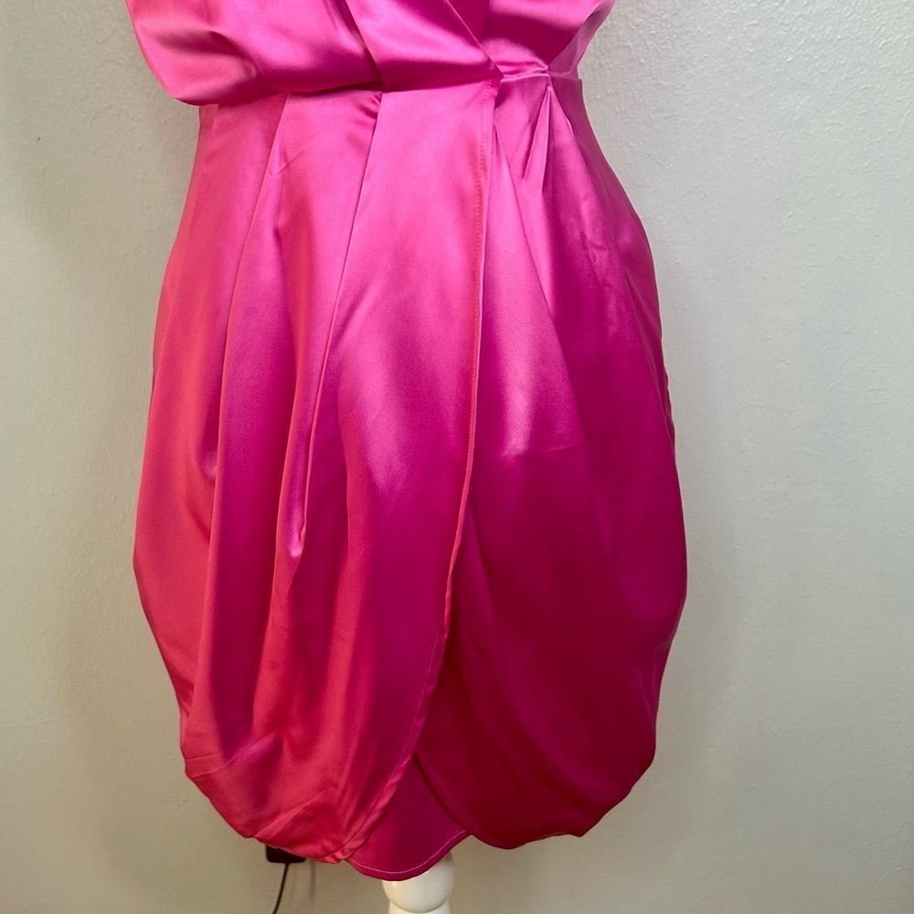 Vibrant Hot Pink Satin Wrap Mini Dress – NWT Size M ✨ - Picture 7 of 8